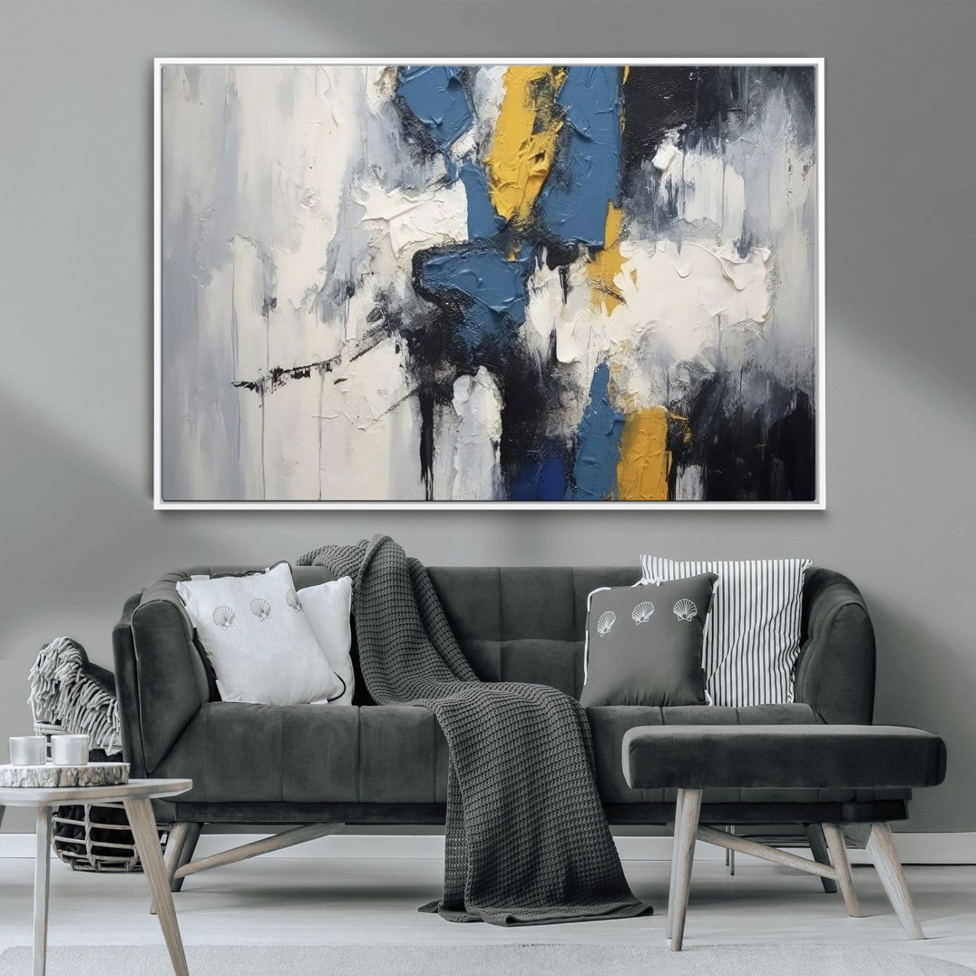 63850-MGV-CV-36X24-Abstract Blue and Yellow Wall Art – Modern Textured Canvas Painting, Bold Contemporary Artwork for Living Room, Bedroom or Office