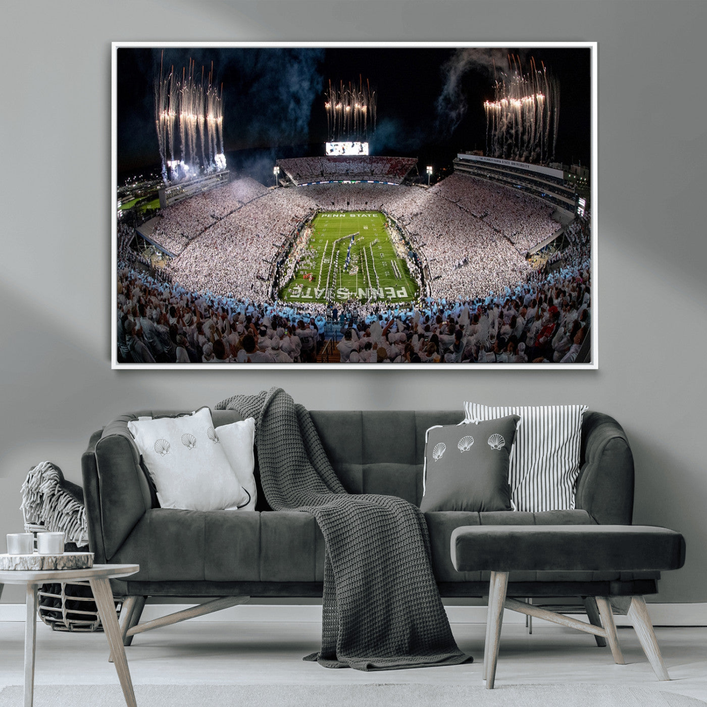 11391-MGV-CV-36X24-Penn State Stadium Wall Art – Panoramic White Out Football Game Canvas Print, College Sports Decor for Office, Man Cave, or Living