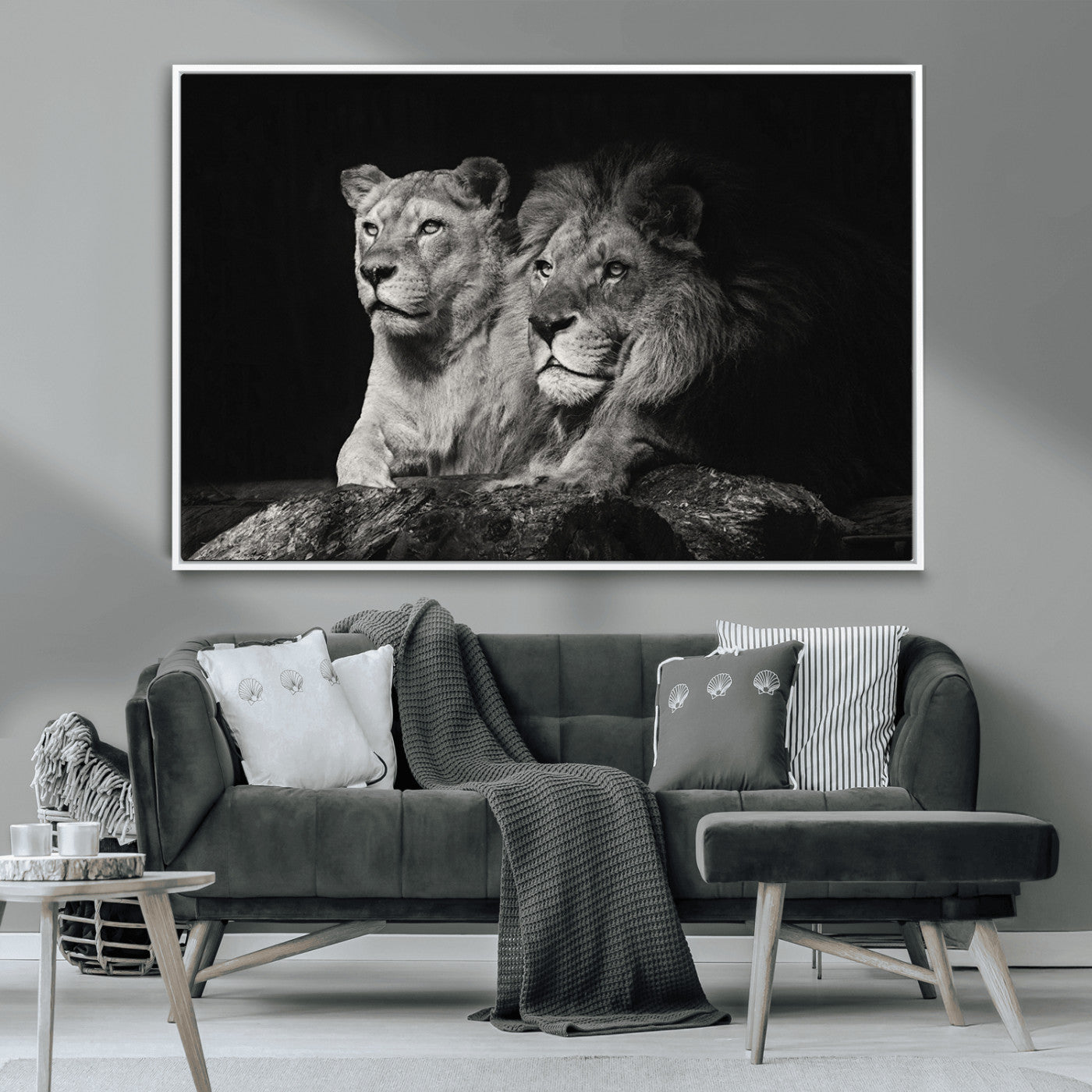 80013-MGV-CV-36X24-Lion and Lioness Wall Art – Black and White Wildlife Photography Canvas Print, African Safari Animal Decor for Office, Bedroom, or
