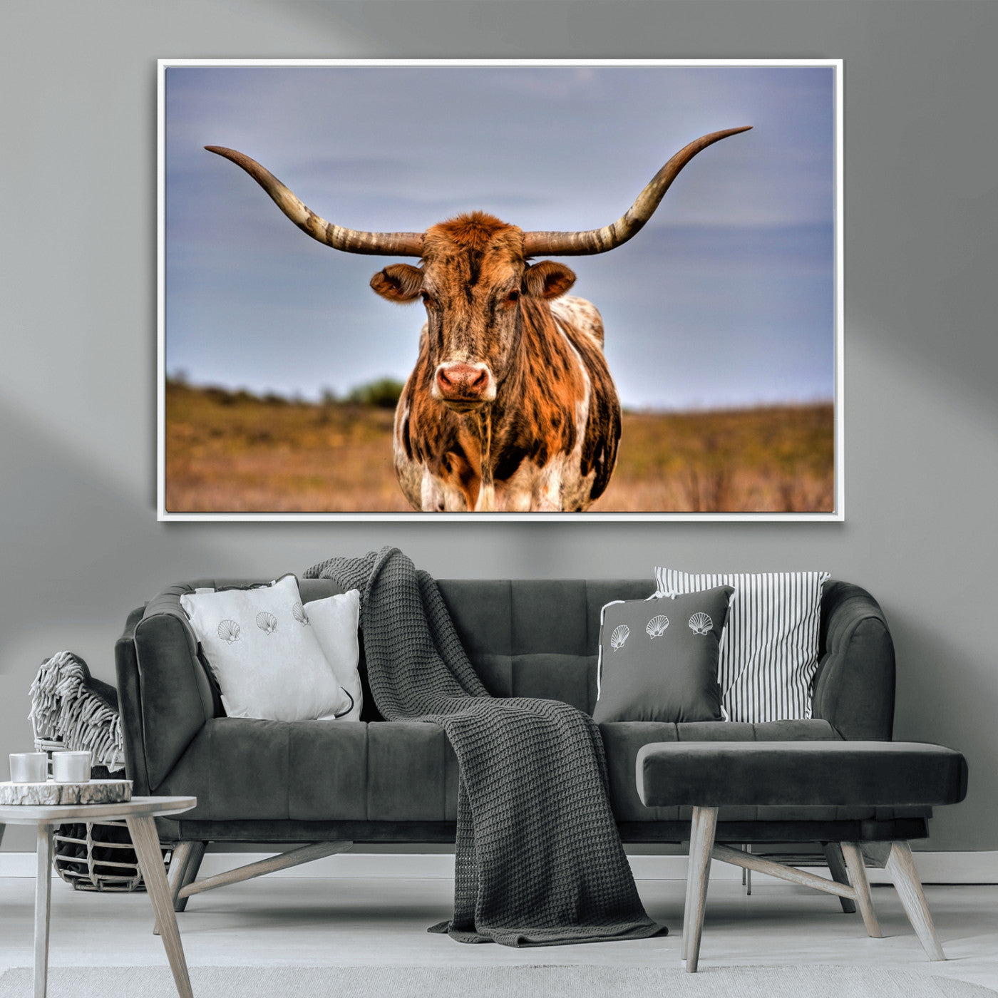 18594-MGV-CV-36X24-Texas Longhorn Bull Wall Art – Rustic Western Cattle Canvas Print, Country Farmhouse Decor for Living Room, Office or Cabin