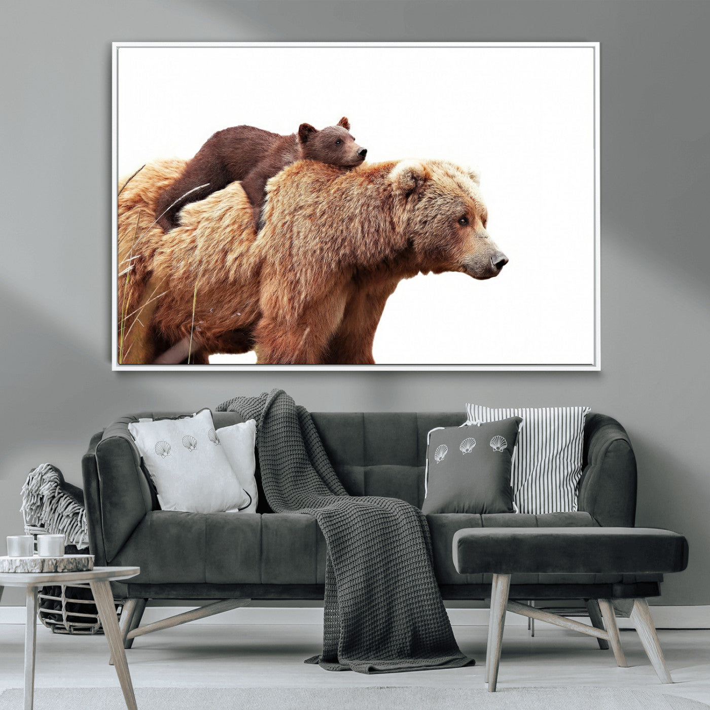 76943-MGV-CV-36X24-Mom Bear Wall Art Canvas Print, Framed Bear Photography Art Picture Print, Rustic Bear and Cub Perfect Rustic Farmhouse Decor