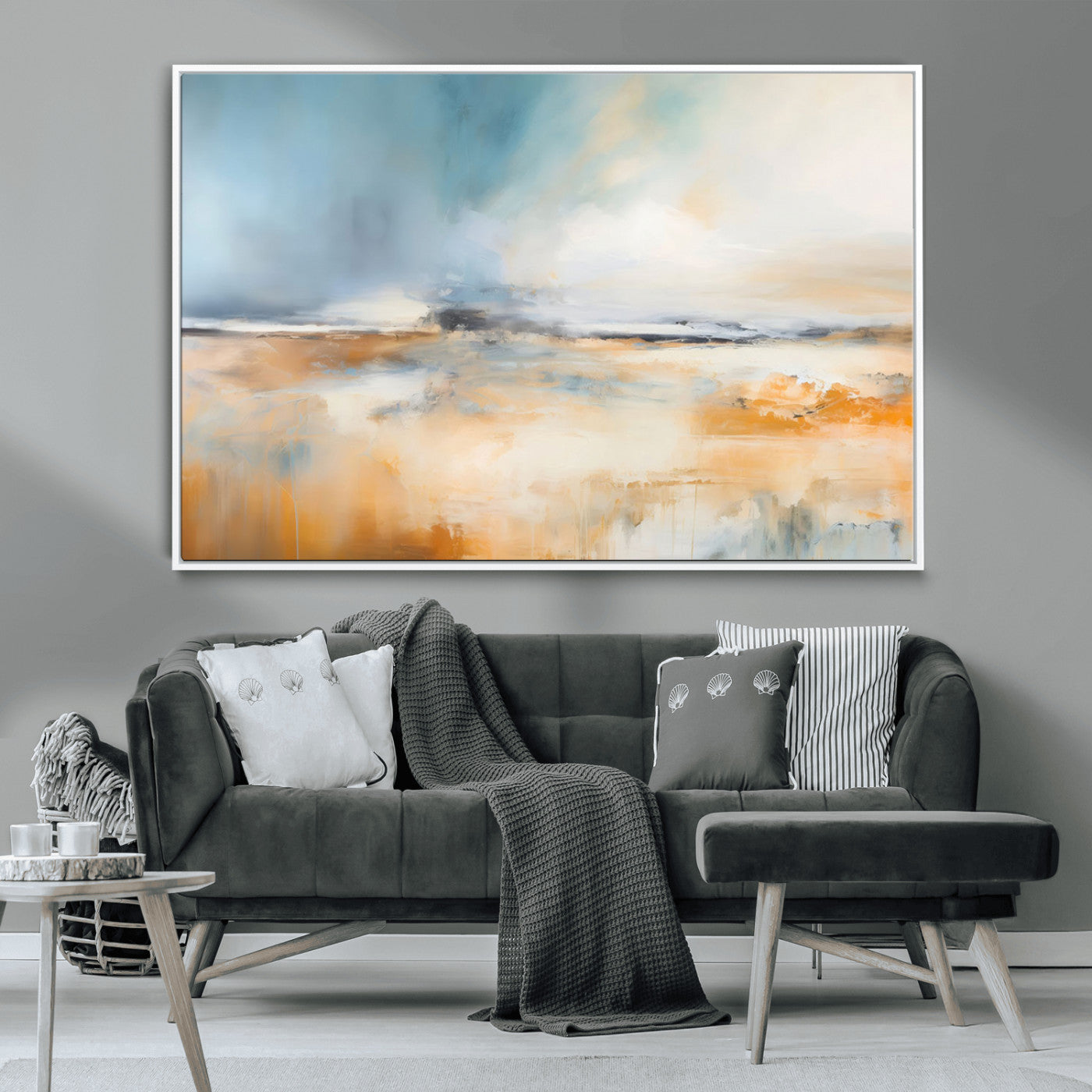 92764-MGV-CV-36X24-Abstract Landscape Wall Art – Modern Blue and Orange Canvas Print, Large Minimalist Painting for Living Room, Bedroom, Office or