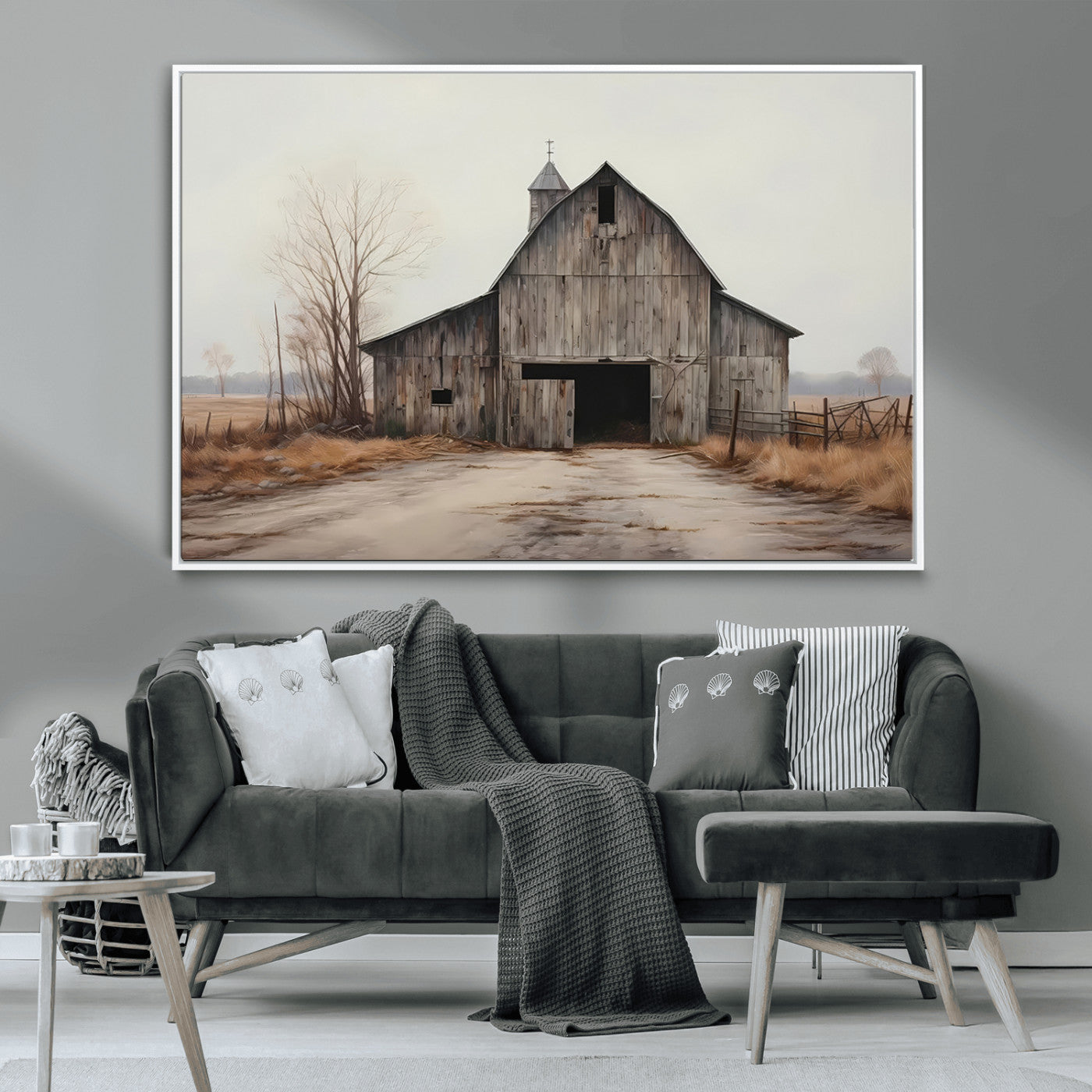 11602-MGV-CV-36X24-Old Barn Wall Art Canvas Print, Framed Rustic Barn Art Picture Print, Old Farmhouse Perfect Rustic Farmhouse Decor Artwork