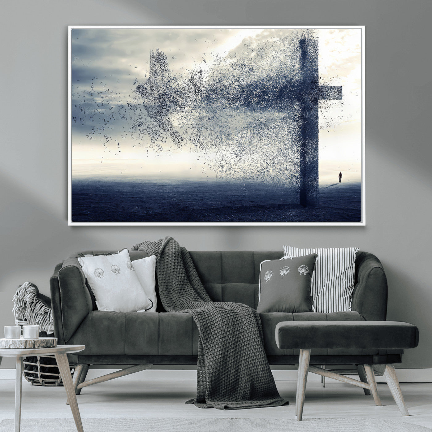 55718-MGV-CV-36X24-Surreal Cross Wall Art – Spiritual Faith Canvas Print, Abstract Christian Artwork with Modern Religious Symbol for Living Room,