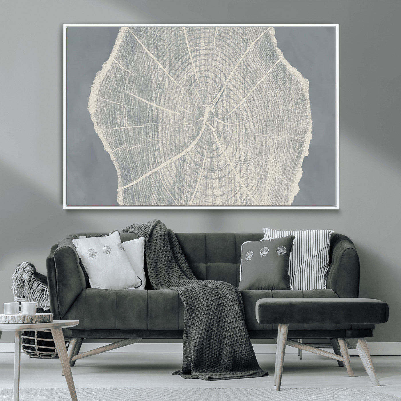 25547-MGV-CV-36X24-Tree Ring Wall Art Canvas Print, Framed Linocut Tree Ring Art Picture Print, Wood Texture Perfect Minimalist Farmhouse Decor