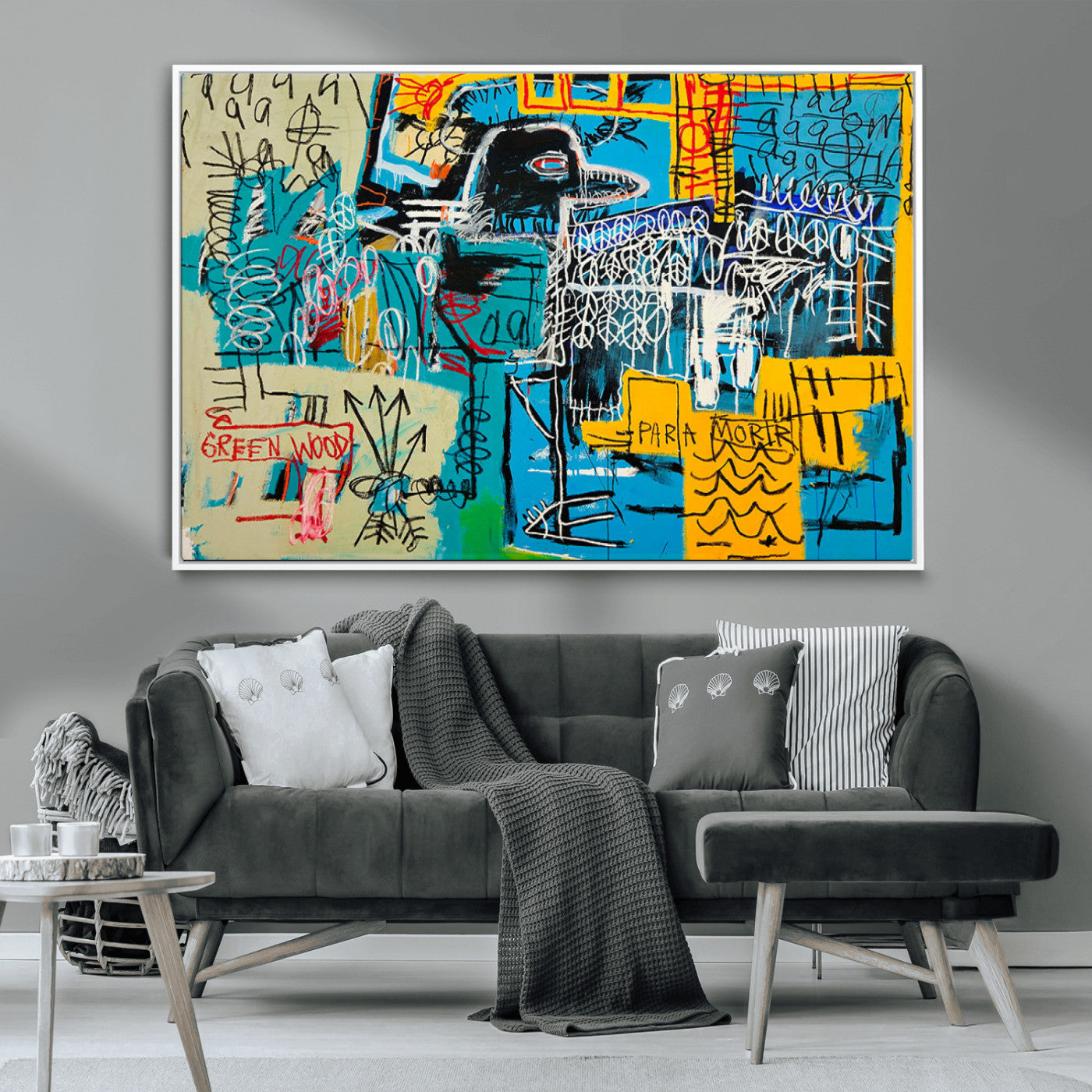 43113-MGV-CV-36X24-Abstract Graffiti Wall Art – Colorful Urban Canvas Print Bold Blue Yellow Black Design, Modern Street Style Decor for Living Room,