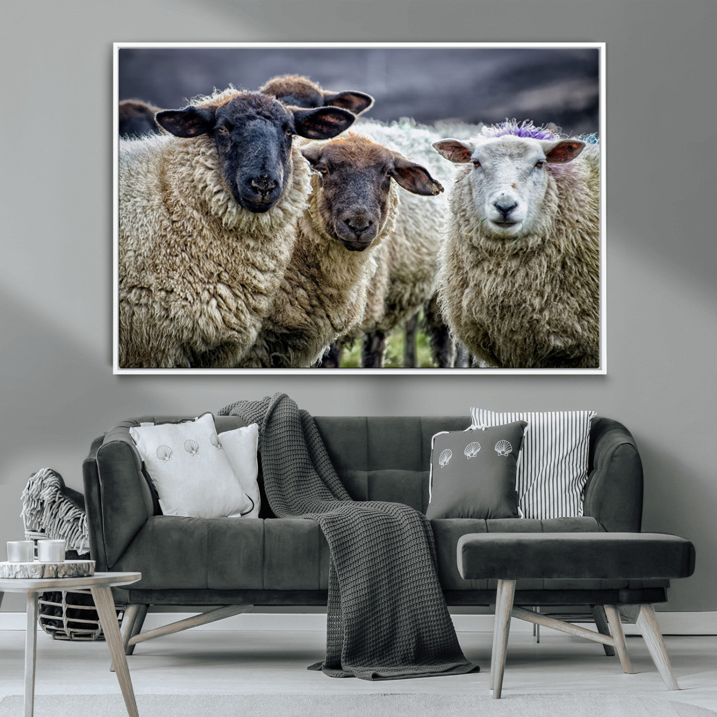 18418-MGV-CV-36X24-Sheep Wall Art Canvas Print, Framed Farmhouse Sheep Art Picture Print, Sheep Herd Perfect Rustic Farmhouse Decor Artwork