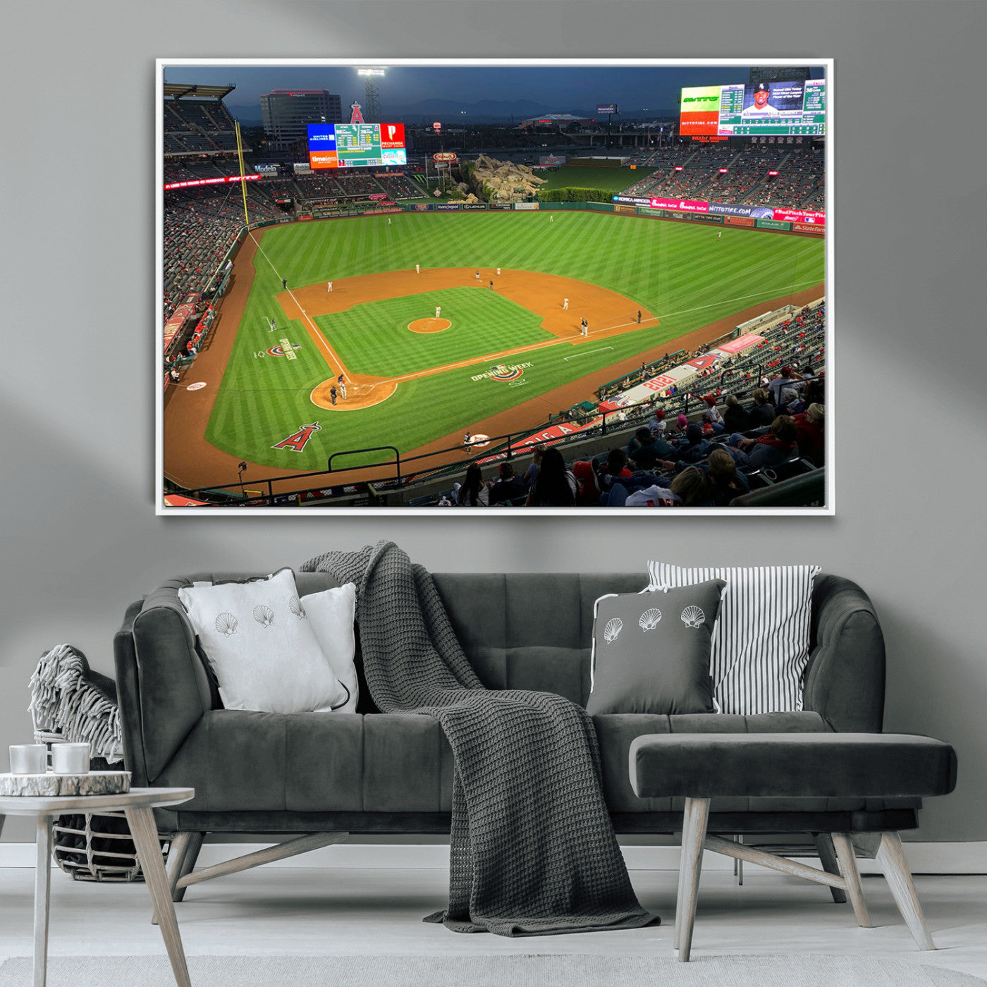 93707-MGV-CV-36X24-Los Angeles Stadium Wall Art Canvas Print, Framed Angel Stadium Field Art Picture Print, Anaheim Stadium Perfect Sports Room Decor
