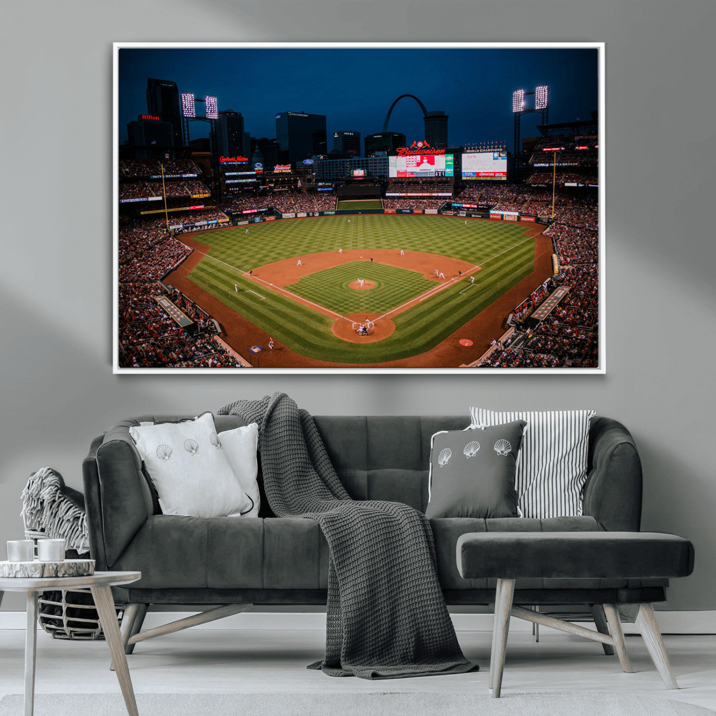 38612-MGV-CV-36X24-Busch Stadium Wall Art Canvas Print, Framed Missouri Stadium Art Picture Print, Busch Stadium Field Perfect Sports Room Decor