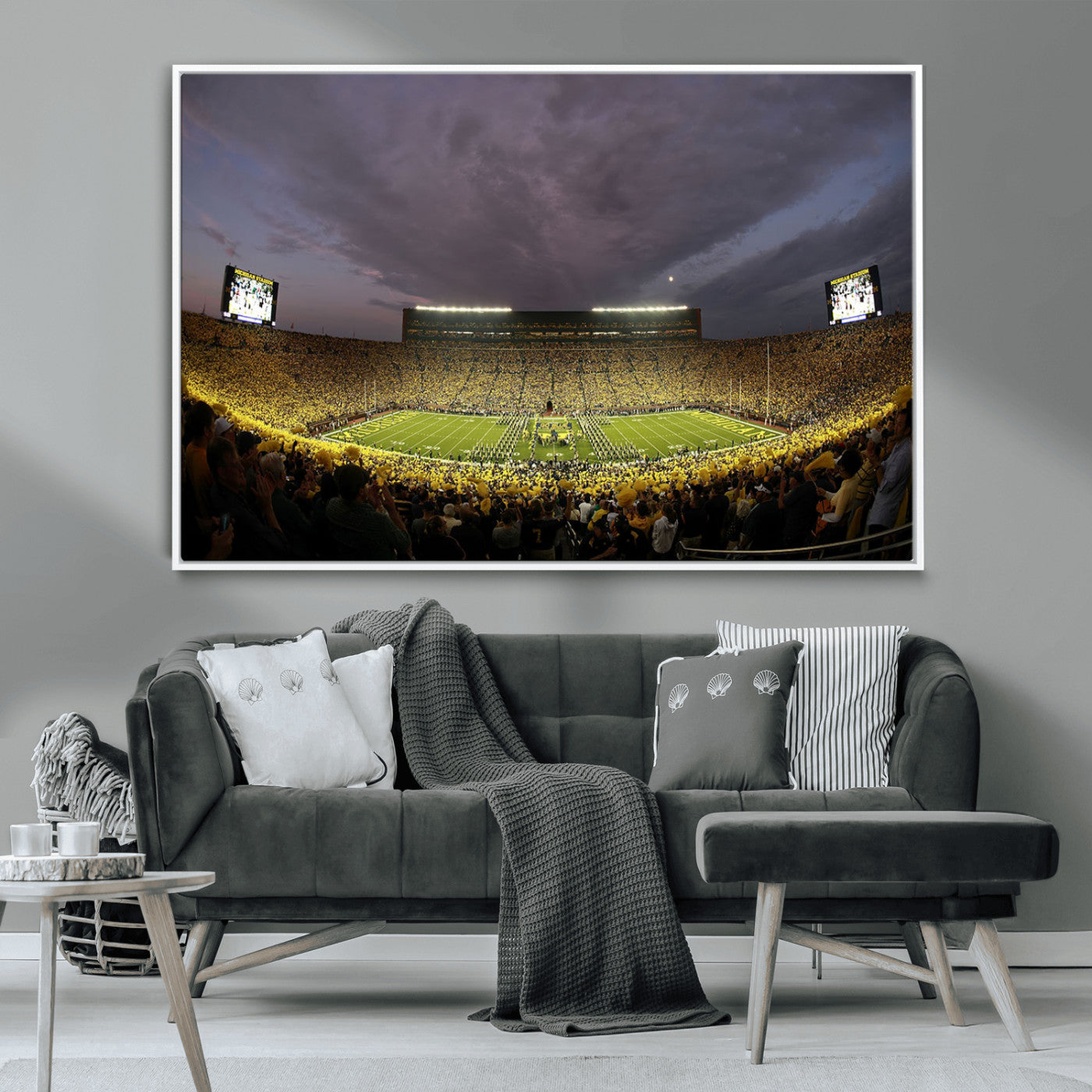 72404-MGV-CV-36X24-Michigan Wolverine Stadium Wall Art Canvas Print, Framed Michigan Stadium Art Picture Print, Football Stadium Perfect Sport Room