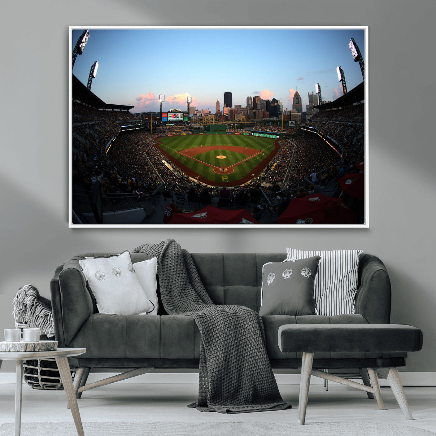 67670-MGV-FC-36X24_White-PNC Park Stadium Wall Art Canvas Print, Framed Pittsburgh Pirates Stadium Art Picture Print, PNC Park Field Perfect Sport Room