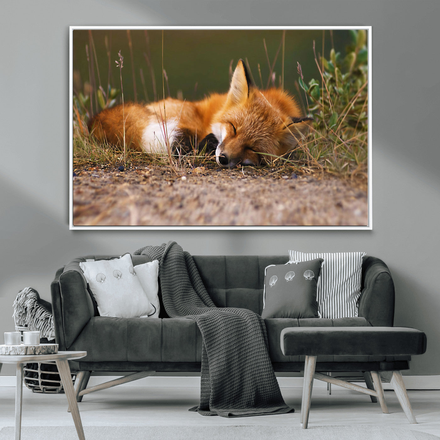 25085-MGV-CV-36X24-Sleeping Fox Wall Art Canvas Print, Framed Rustic Fox Art Picture Print, Wildlife Animal Perfect Rustic Farmhouse Decor Artwork