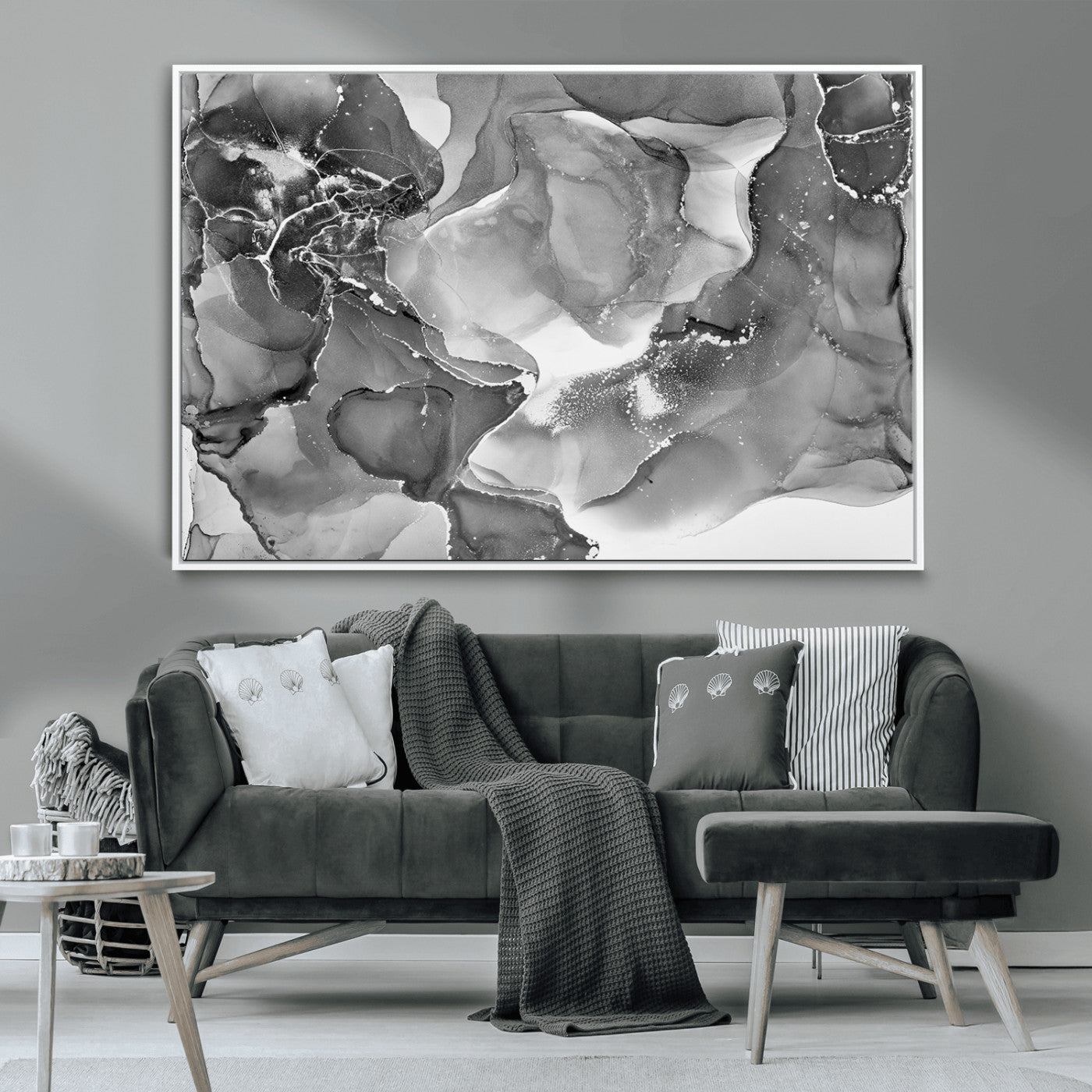 15911-MGV-CV-36X24-Black and White Abstract Wall Art – Modern Ink Swirl Canvas Print, Minimalist Contemporary Painting for Living Room, Bedroom,