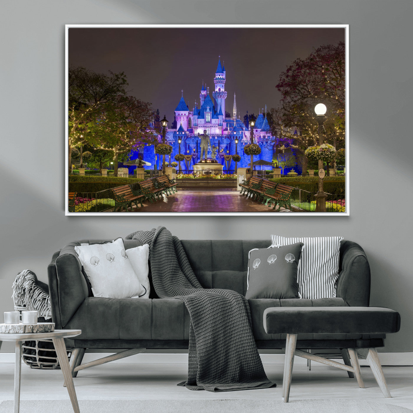 63560-MGV-CV-36X24-Fairy Tale Castle Wall Art – Magical Night Scene Canvas Print with Lights and Gardens, Fantasy Architecture Artwork for Living