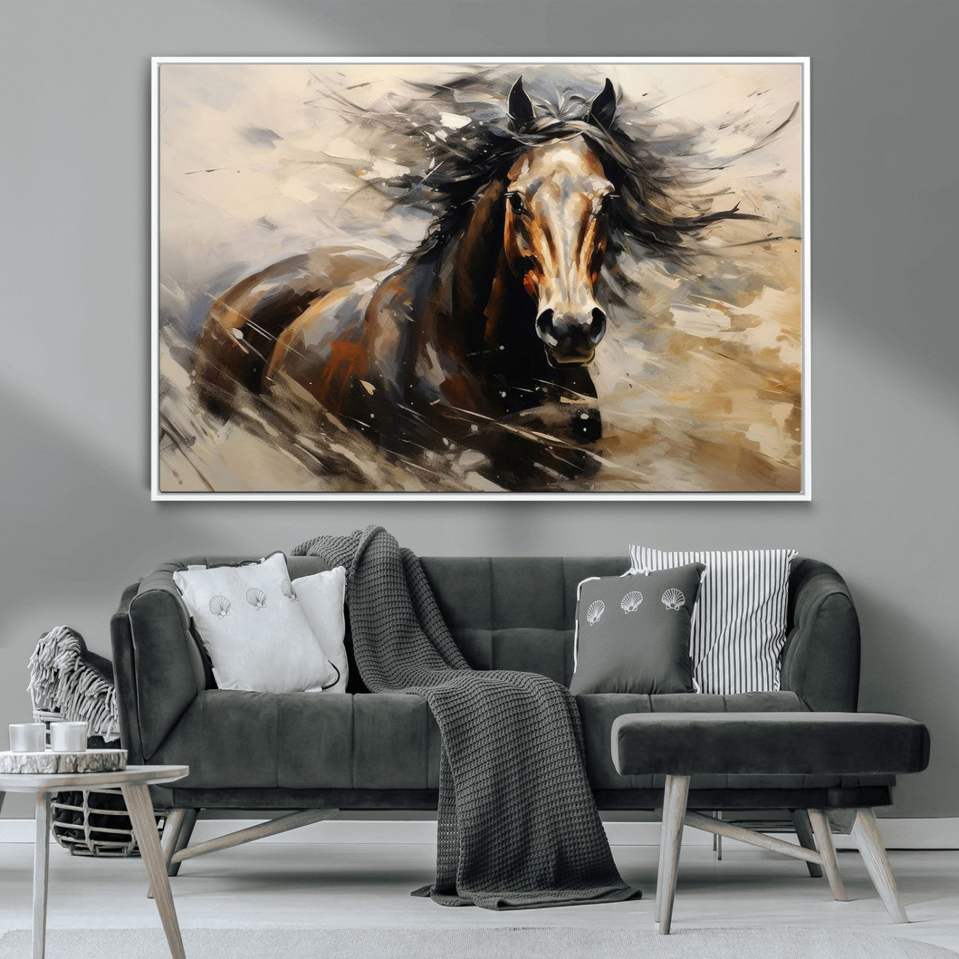 53001-MGV-CV-36X24-Wild Horse Wall Art – Majestic Stallion Canvas Print with Flowing Mane, Rustic Western Style Painting for Living Room, Office or