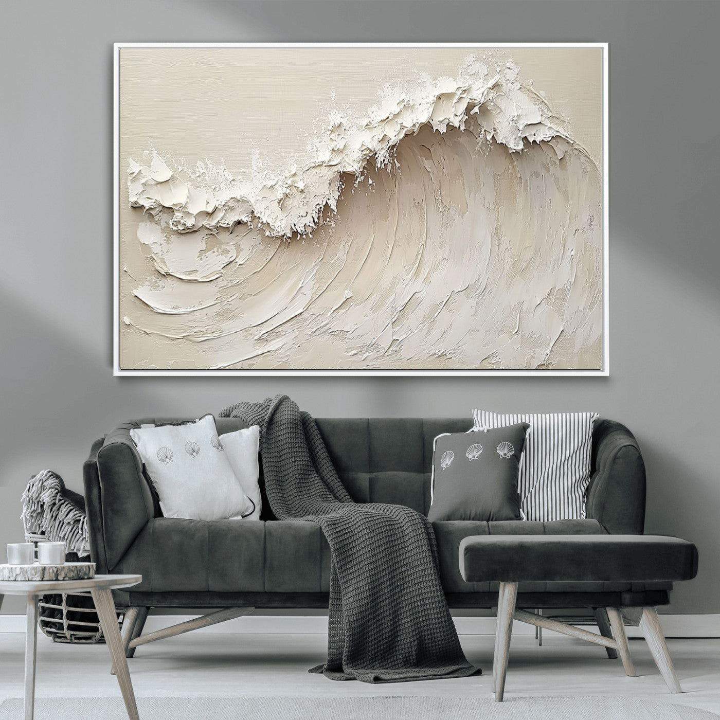 45175-MGV-CV-36X24-Textured Wave Wall Art Canvas Print, Framed Minimal Seascape Art Picture Print, Elegant Wave Perfect Modern Coastal Decor Artwork