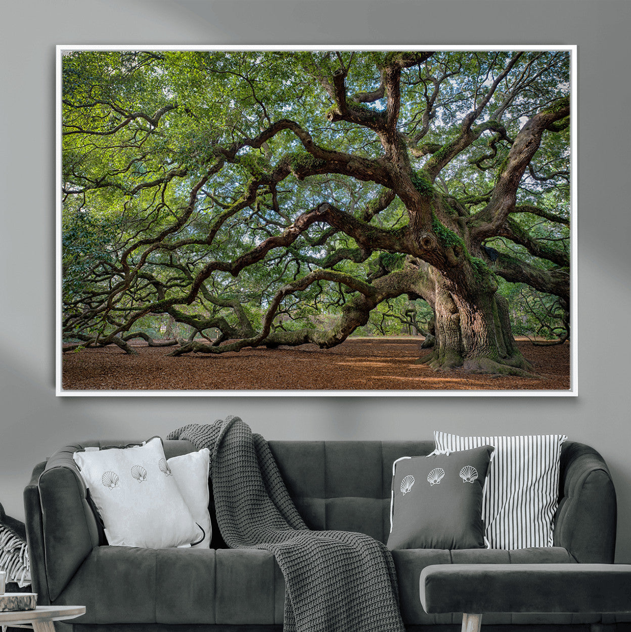 MGV-FC-36X24 - Historic Tree Wall Art Canvas Print, Framed Mossy Tree Art Picture Print, Twisted Branches Perfect Nature Southern Decor Artwork