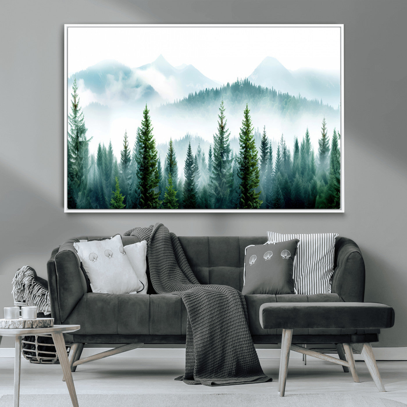 16716676-MGV-CV-36X24-Pine Forest Wall Art Canvas Print, Framed Misty Mountains Art Picture Print, Foggy Trees Perfect Moody Forest Decor Artwork