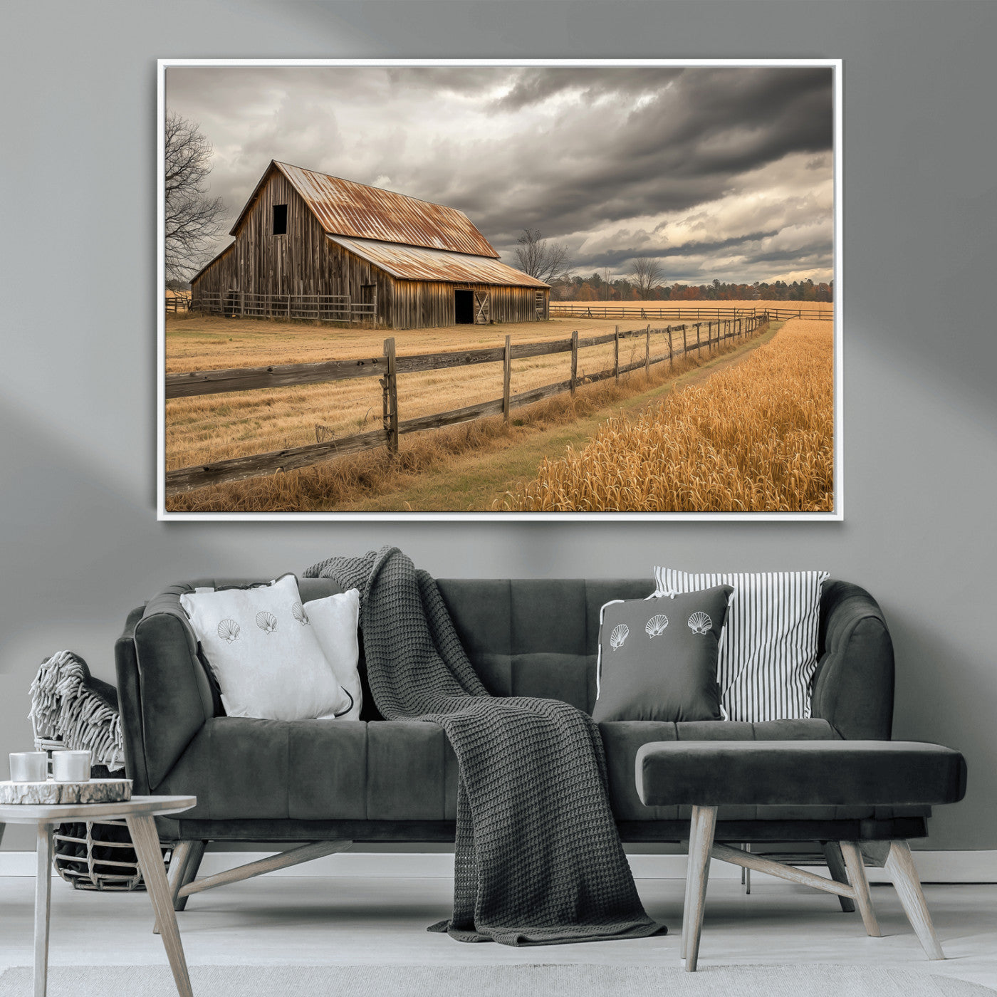 26821575-MGV-CV-36X24-Old Barn Wall Art Canvas Print, Framed Rustic Barn Art Picture Print, Moody Farm Perfect Rustic Farmhouse Decor Artwork