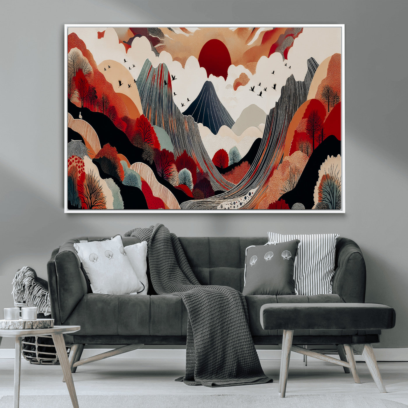 59495752-MGV-CV-36X24-Abstract Mountain Wall Art Canvas Print, Framed Vibrant Landscape Art Picture Print, Nature Drawing Perfect Contemporary