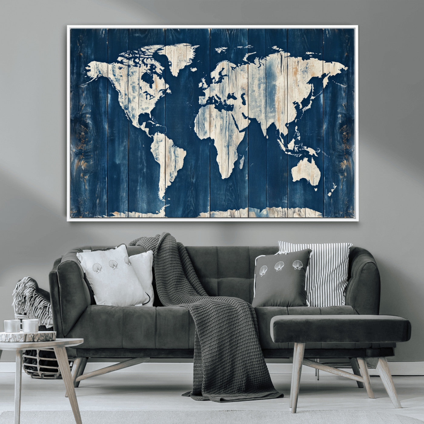 13377812-MGV-CV-36X24-World Map Wall Art Canvas Print, Framed Rustic Map Art Picture Print, Wooden World Map Perfect Vintage Decor Artwork for Home,