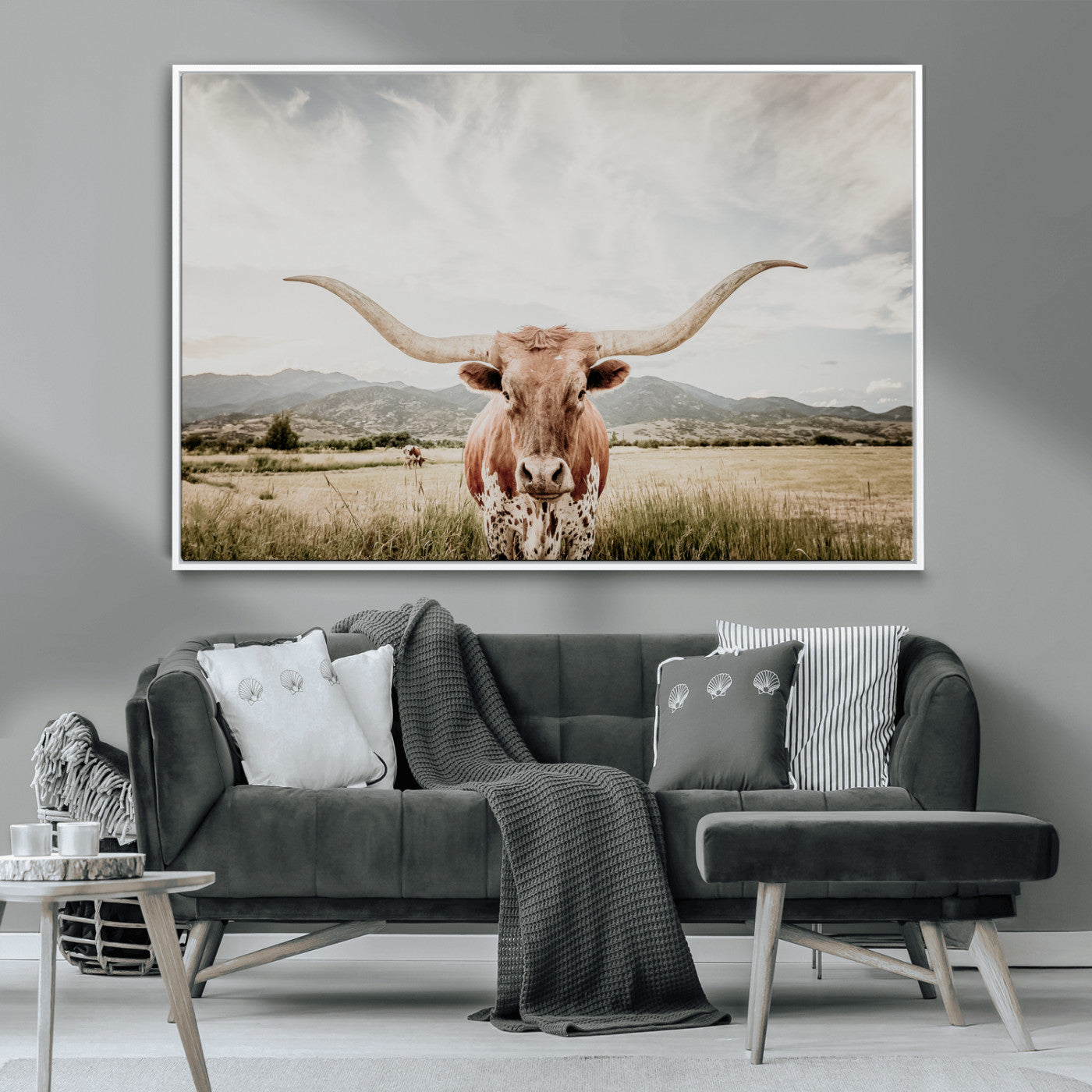 80054319-MGV-CV-36X24-Longhorn Wall Art – Rustic Western Canvas Print, Majestic Bull Artwork for Farmhouse, Ranch or Living Room