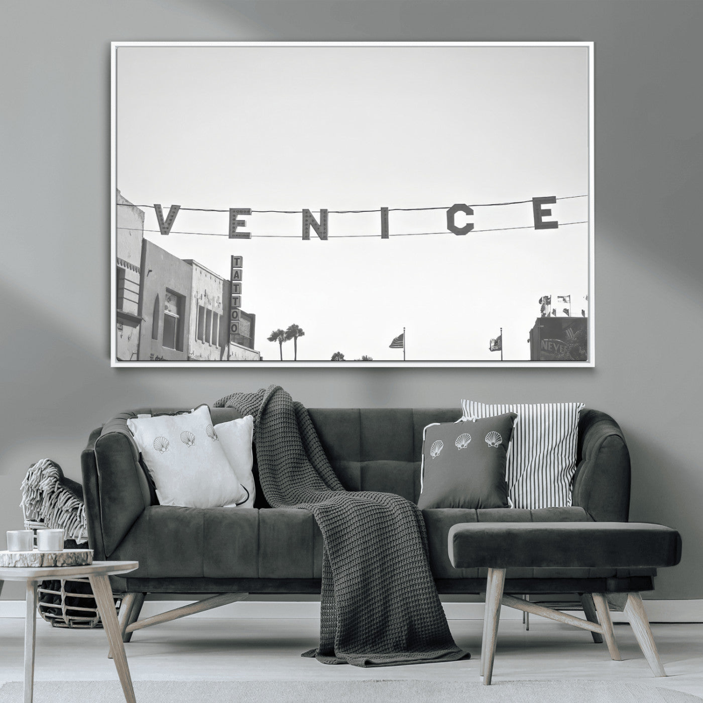 68254589-MGV-CV-36X24-Venice Sign Wall Art Canvas Print, Framed Venice Letters Art Picture Print, Los Angeles Perfect Minimalist Urban Decor Artwork
