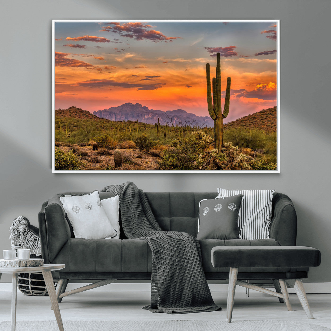 25332783-MGV-CV-36X24-Saguaro Cactus Wall Art Canvas Print, Framed Arizona Sunset Art Picture Print, Sonoran Desert Perfect Southwestern Boho Decor