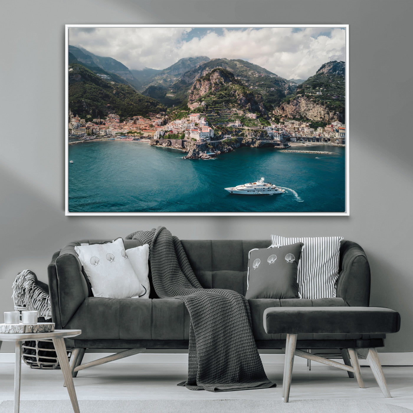 20321590-MGV-CV-36X24-Amalfi Coast Wall Art Canvas Print, Framed Italy Travel Art Picture Print, Mediterranean Landscape Perfect Mediterranean Coastal