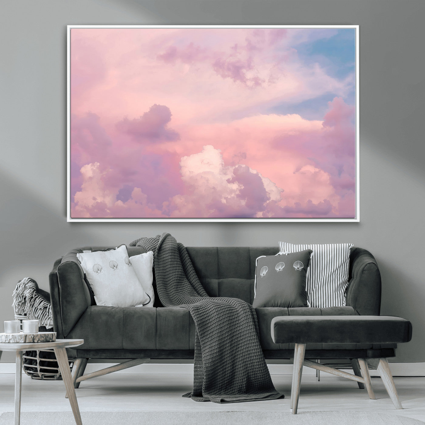 22874890-MGV-CV-36X24-Pastel Sky Wall Art Canvas Print, Framed Dreamy Cloudscape Art Picture Print, Sunset Glow Perfect Minimalist Serenity Decor