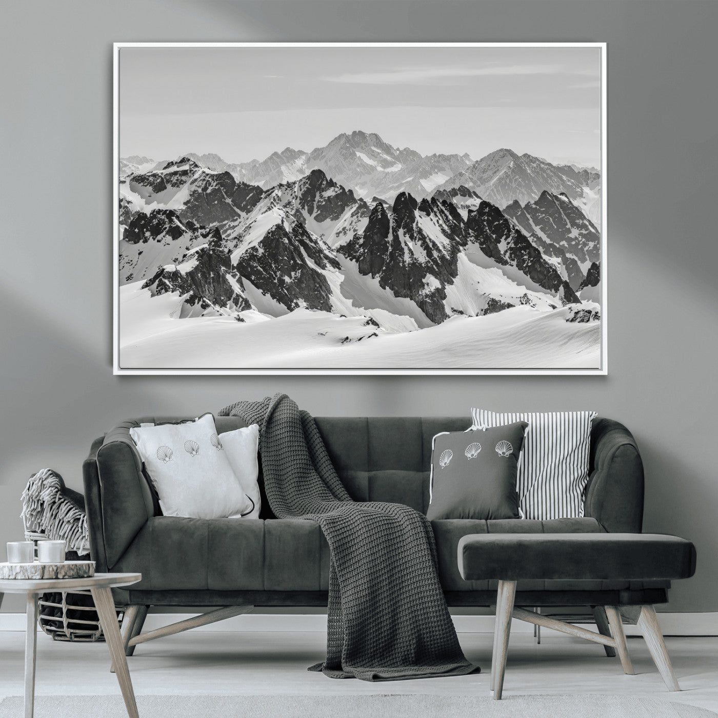 32399691-MGV-CV-36X24-Snowy Mountain Wall Art Canvas Print, Framed Mountain Peaks Art Picture Print, Alpine Mountains Perfect Minimalist Alpine Decor