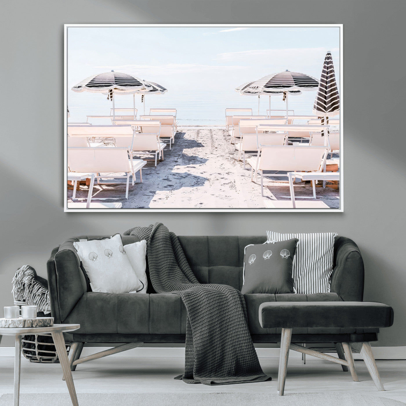 67623952-MGV-CV-36X24-Minimalist Beach Wall Art Canvas Print, Framed Pastel Sand Art Picture Print, Beach Aesthetic Perfect Coastal Minimalist Decor