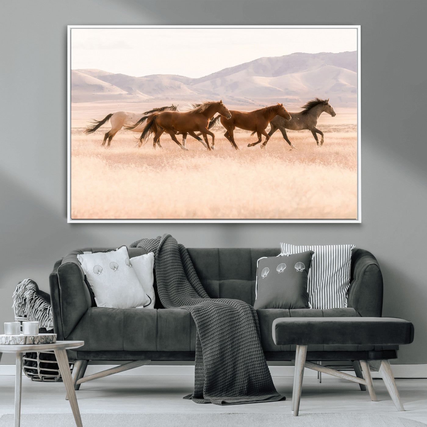 83644685-MGV-CV-36X24-Wild Horse Art Wall Art Canvas Print, Framed Rustic Western Art Picture Print, Desert Horse Scene Perfect Rustic Western Decor