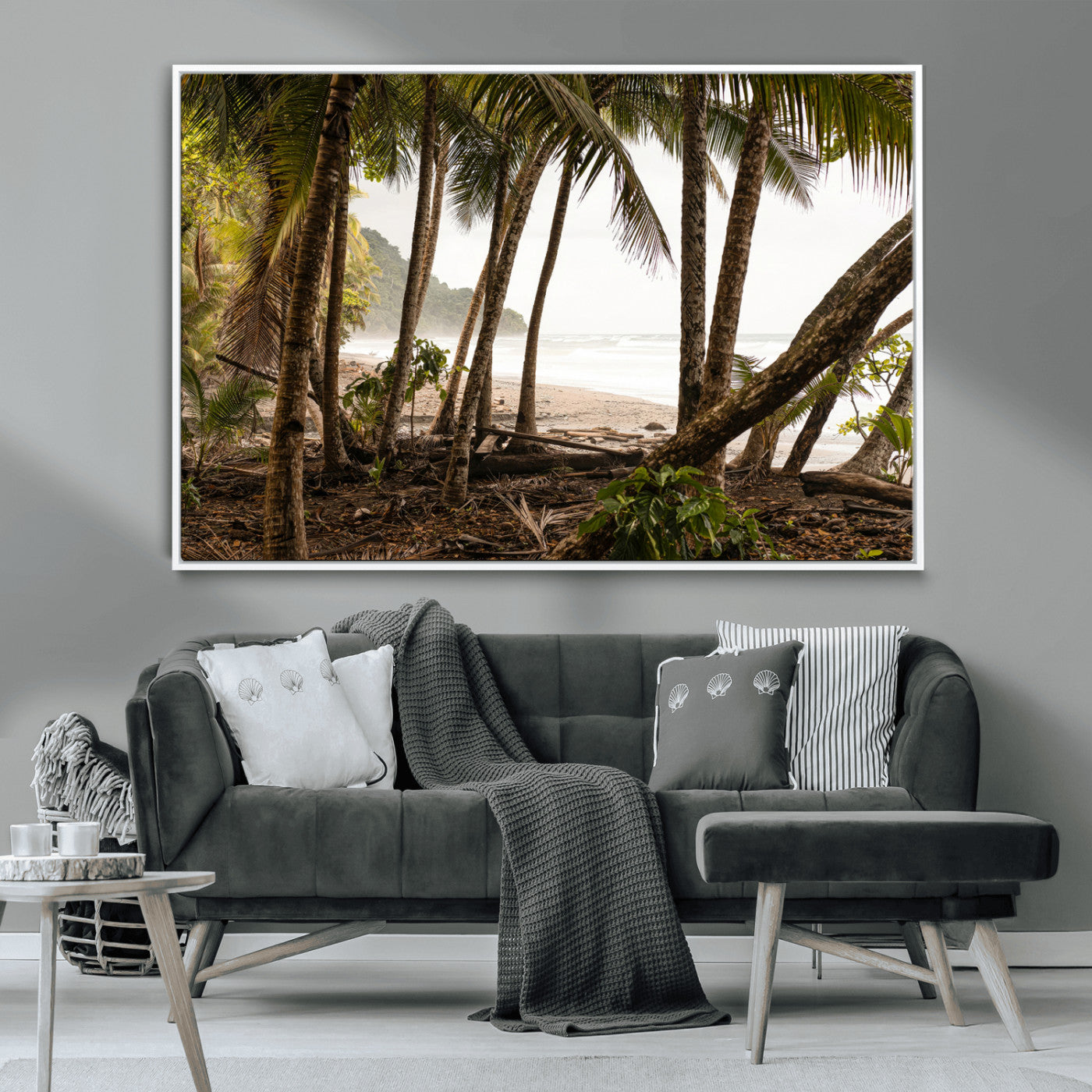 92093951-MGV-CV-36X24-Tropical Jungle Wall Art Canvas Print, Framed Palm Tree Forest Art Picture Print, Coastal Escape Perfect Jungle Retreat Decor