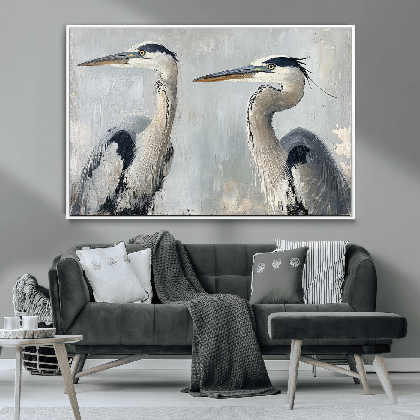 19427826-MGV-CV-36X24-Bird Canvas Decor Wall Art Canvas Print, Framed Coastal Bird Pair Art Picture Print, Minimalist Wildlife Wall Perfect Coastal