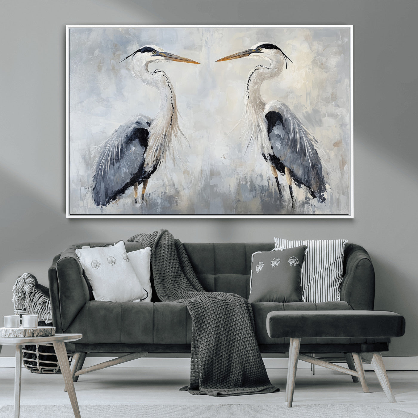 90806932-MGV-CV-36X24-Heron Wall Art Wall Art Canvas Print, Framed Bird Canvas Decor Art Picture Print, Nature Inspired Perfect Coastal Minimalist Decor