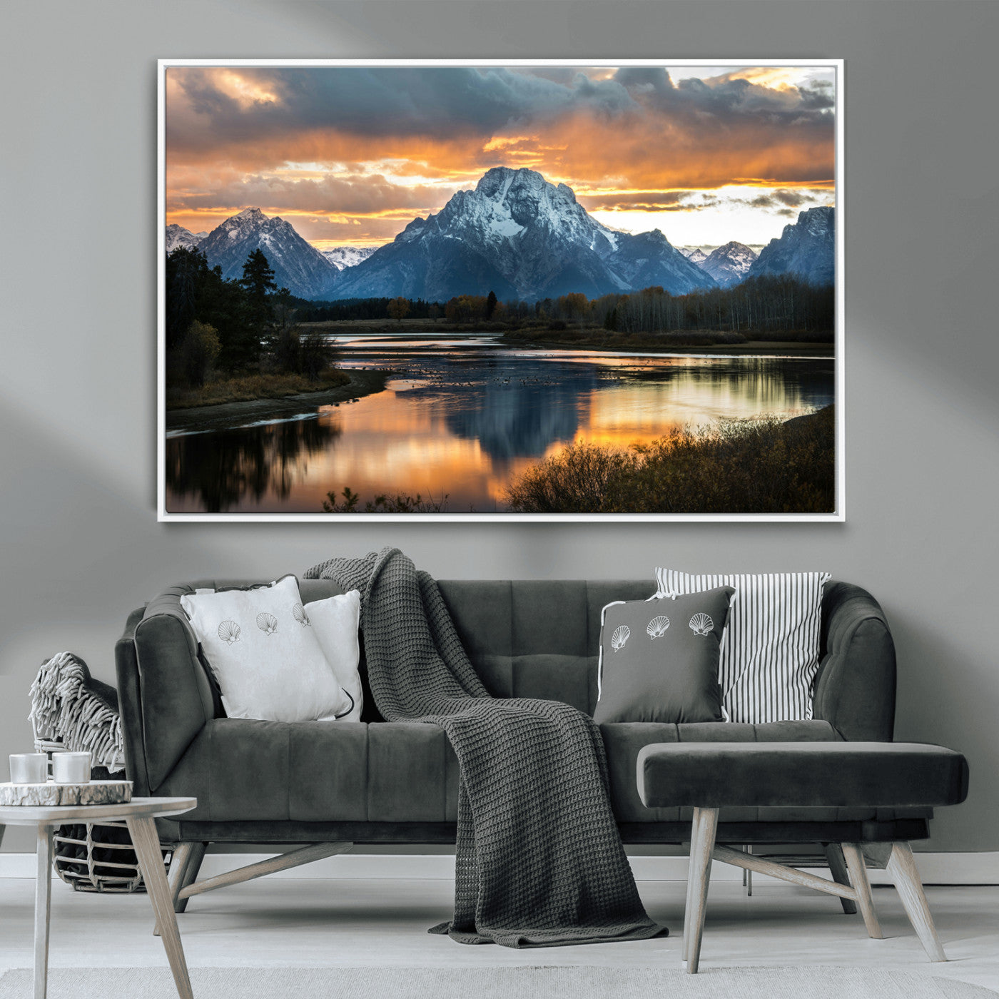 14130176-MGV-CV-36X24-Mountain Sunset Wall Art Canvas Print, Framed Alpine Wilderness Art Picture Print, Golden Hour Perfect Rustic Wilderness Decor