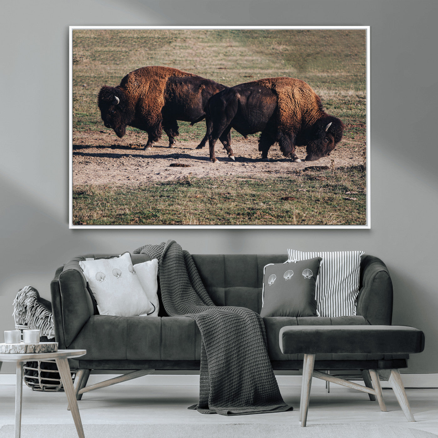 58141885-MGV-CV-36X24-Bison Photography Wall Art Canvas Print, Framed Western Wildlife Art Picture Print, Modern Ranch Perfect Western Rustic Decor