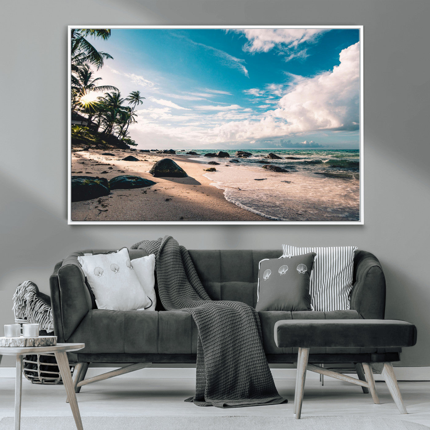 95301406-MGV-CV-36X24-Tropical Beach Wall Art Canvas Print, Framed Ocean Waves Art Picture Print, Relazxing Seascape Perfect Tropical Coastal Decor
