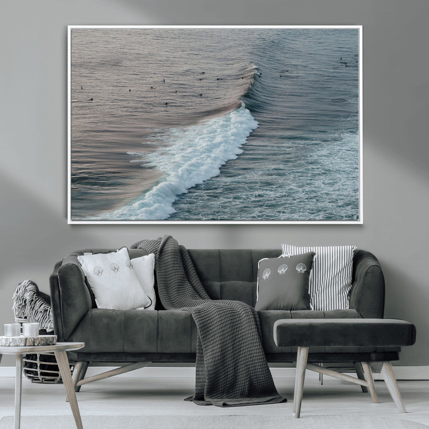 23077324-MGV-CV-36X24-Ocean Waves Wall Art Canvas Print, Framed Coastal Serenity Art Picture Print, Surf Aesthetic Perfect Modern Coastal Decor Artwork