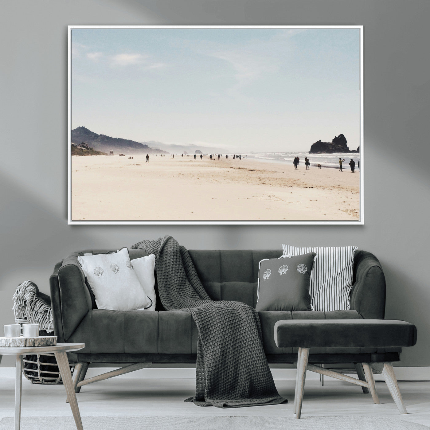 28307820-MGV-CV-36X24-Minimalist Beach Wall Art Canvas Print, Framed Coastal Serenity Art Picture Print, Soft Sand Perfect Modern Coastal Decor Artwork