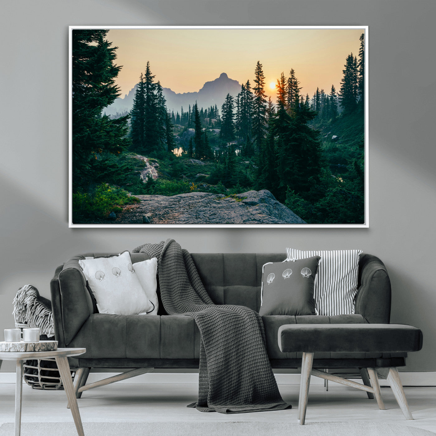 66397982-MGV-CV-36X24-Mountain Landscape Wall Art Canvas Print, Framed Forest Serenity Art Picture Print, Mountain Landscape Perfect Rustic Wilderness