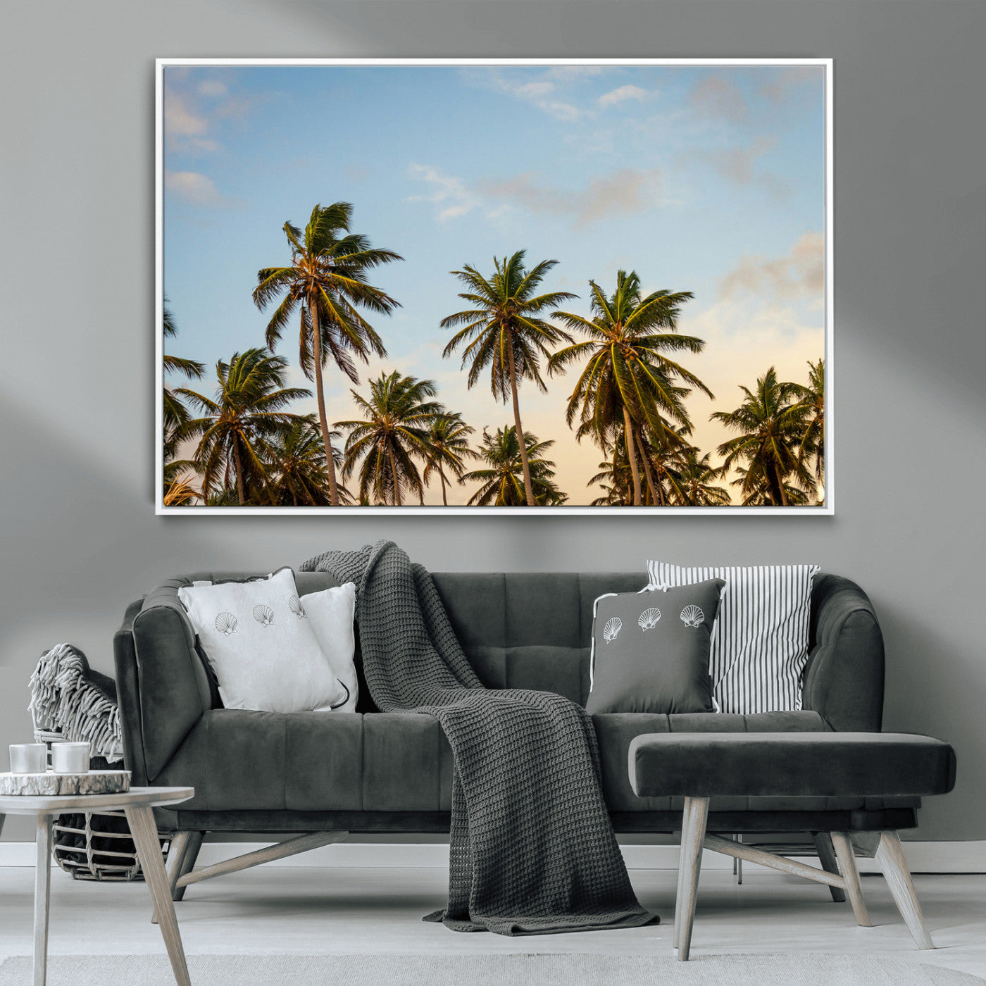 99033771-MGV-CV-36X24-Palm Trees Wall Art Canvas Print, Framed Tropical Vibes Art Picture Print, Coastal Sunset Perfect Coastal Boho Decor Artwork