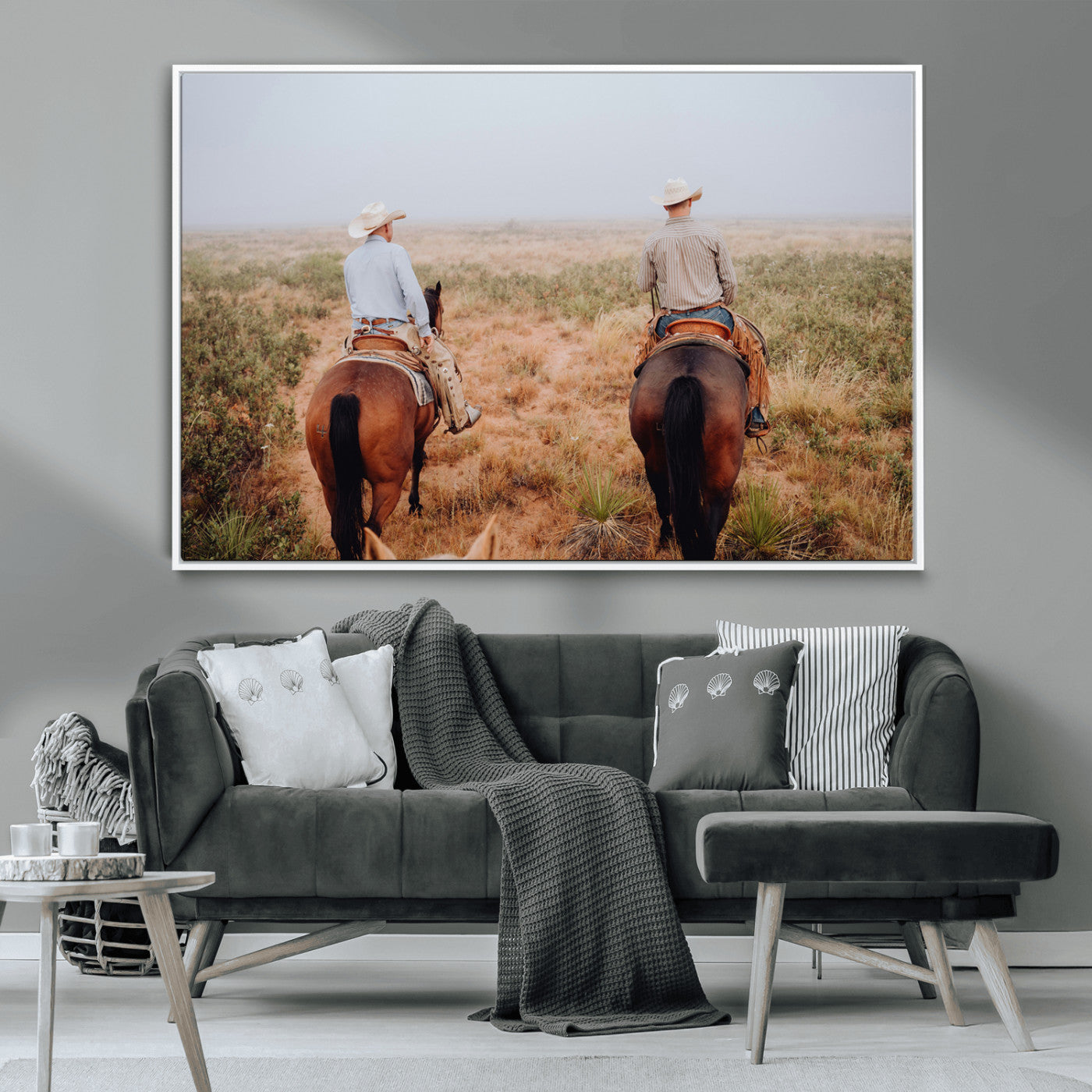 54943176-MGV-CV-36X24-Cowboy Wall Art Wall Art Canvas Print, Framed Western Canvas Art Picture Print, Rustic Ranch Scene Perfect Rustic Western Decor