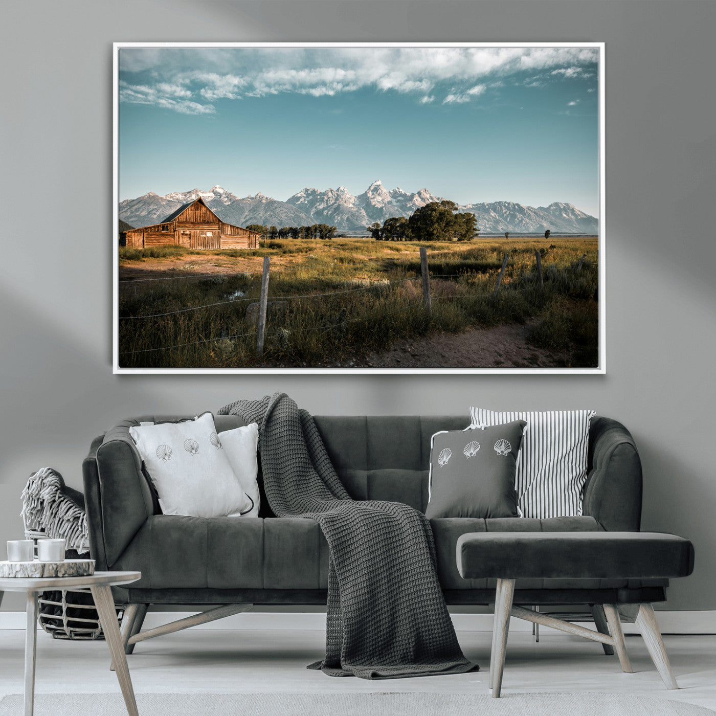 92497443-MGV-CV-36X24-Rustic Farmhouse Wall Art Canvas Print, Framed Mountain Cabin Art Picture Print, Western Landscape Perfect Rustic Farmhouse Decor