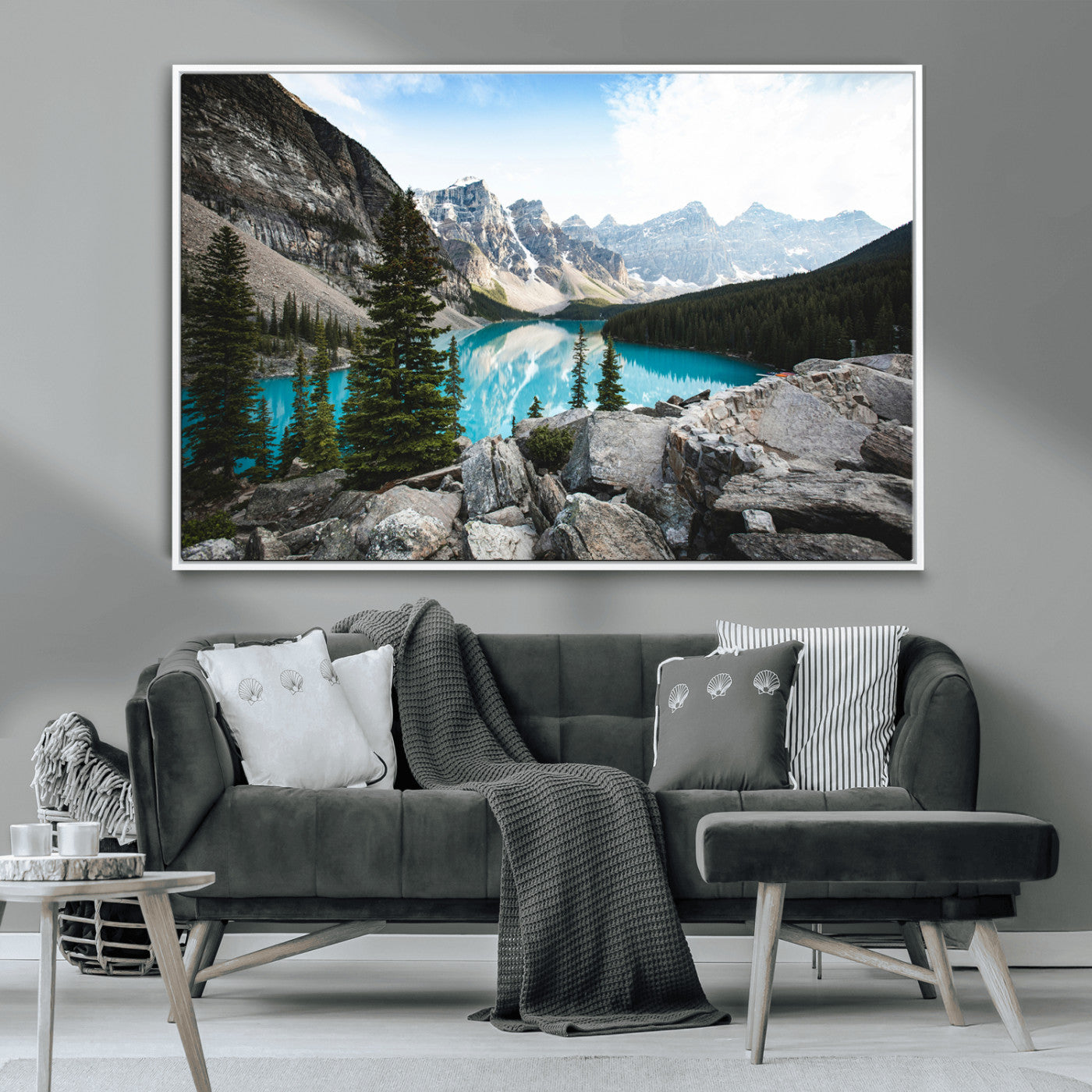 98014896-MGV-CV-36X24-Canadian Rockies Wall Art Canvas Print, Framed Mountain Landscape Art Picture Print, Turquoise Water Perfect Scandinavian