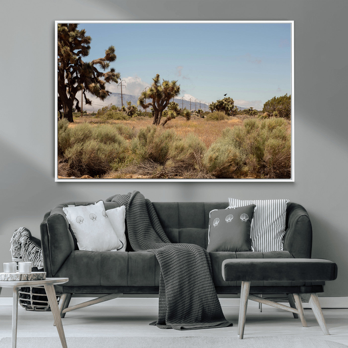 16114018-MGV-CV-36X24-Joshua Tree Wall Art Canvas Print, Framed Desert Landscape Art Picture Print, Mountain Horizon Perfect Southwestern Boho Decor