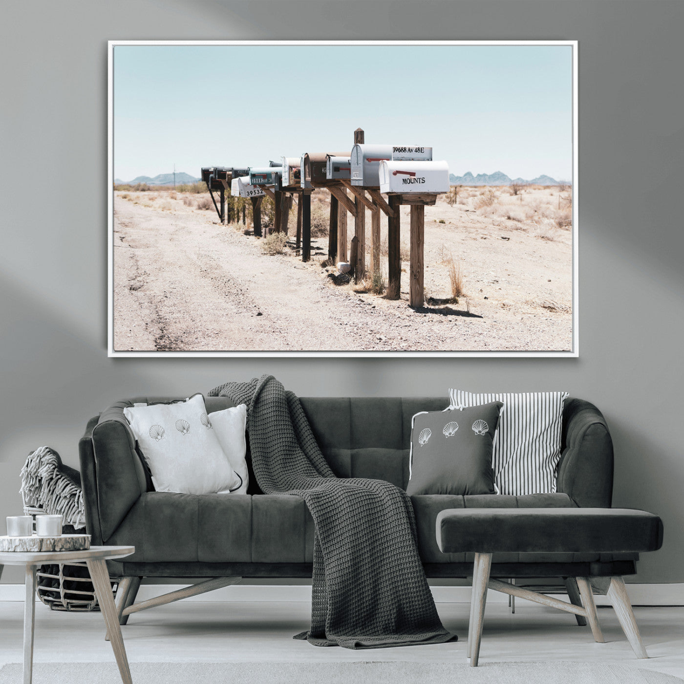 54616109-MGV-CV-36X24-Desert Mailboxes Wall Art – Rustic Rural Roadside Photography Canvas Print, American Southwest Landscape Home Decor for Living
