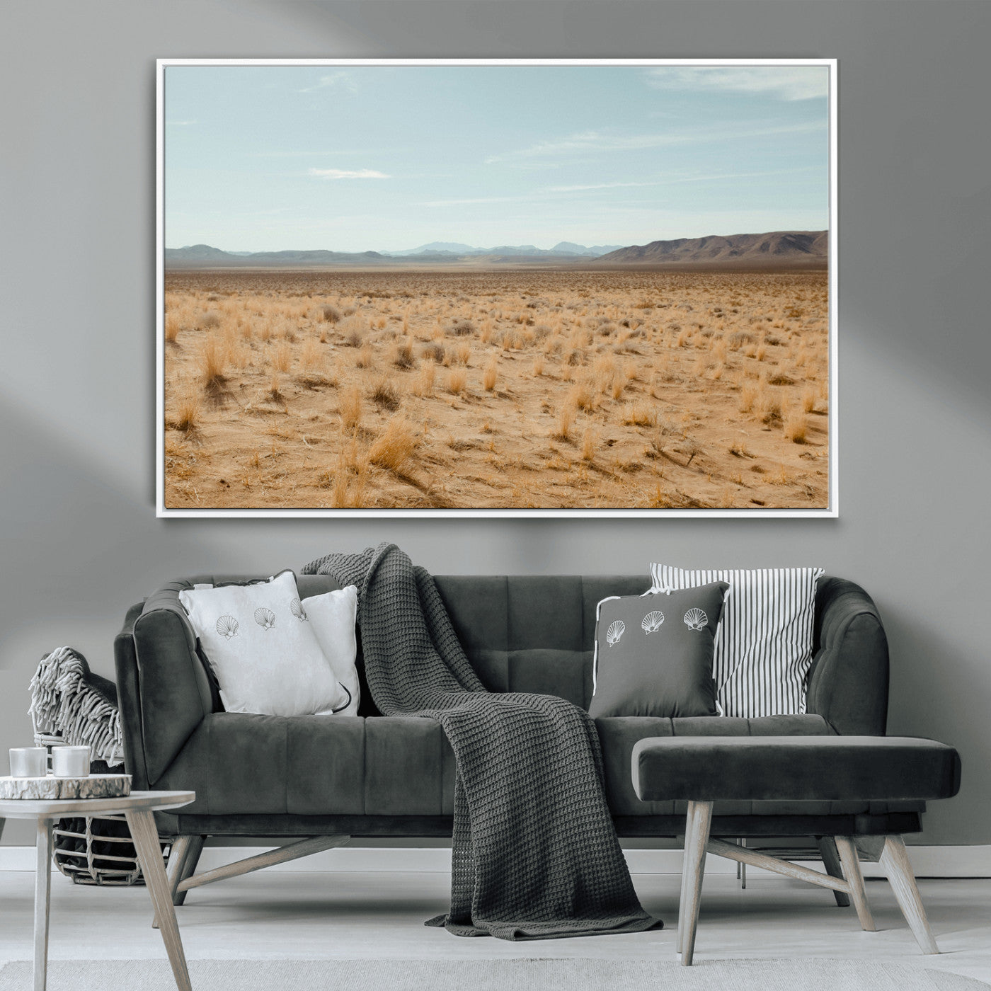 55918919-MGV-CV-36X24-Desert Landscape Wall Art – Golden Grass Plains and Mountain Horizon Canvas Print, Southwest Nature Photography Decor for Living