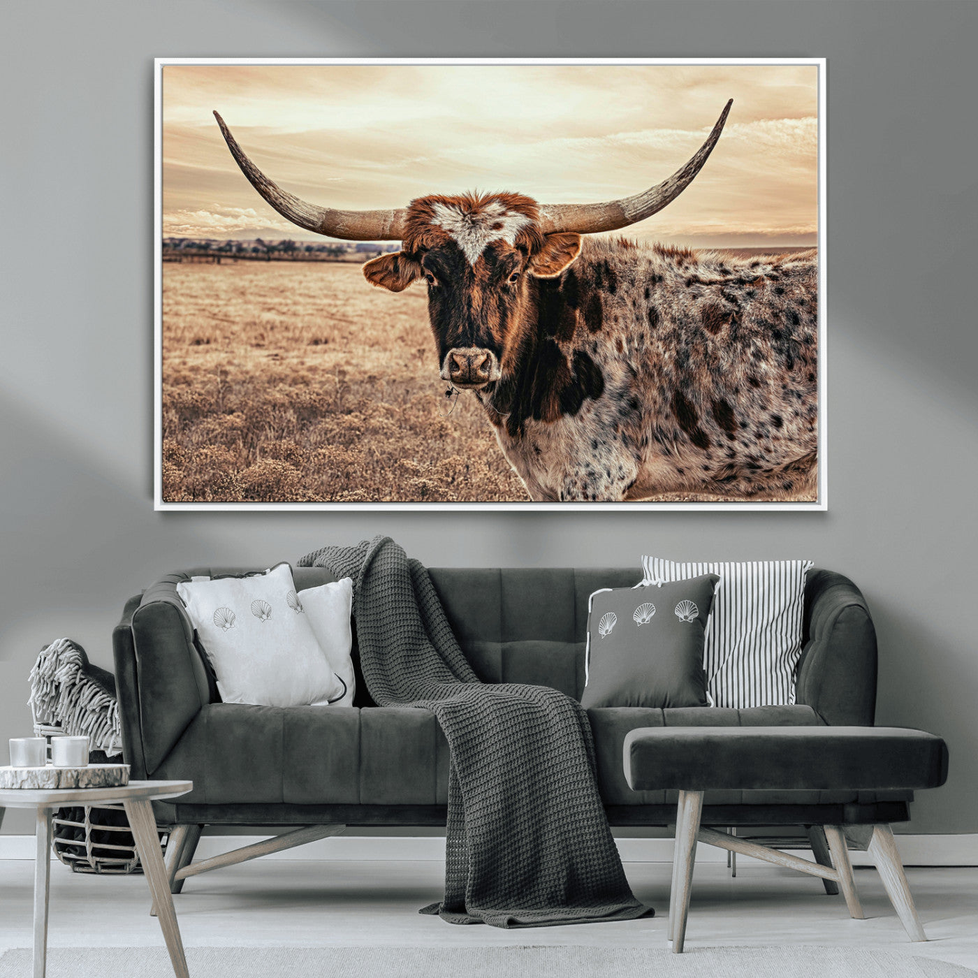 95745718-MGV-CV-36X24-Texas Longhorn Wall Art – Western Cattle Photography Canvas Print, Rustic Ranch Animal Artwork Country Farmhouse Decor for Living